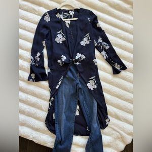 High low navy floral blouse